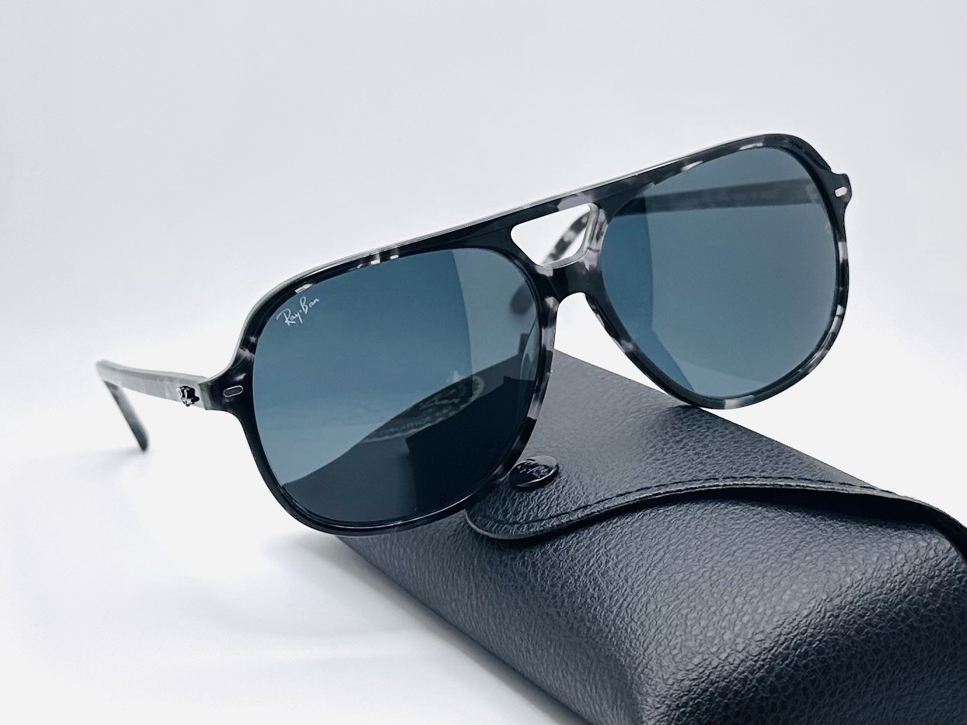 Ray-Ban RB2198 Bill 60mm Pilot Oversized Sunglasses Gray Havana Frame Gray Lens