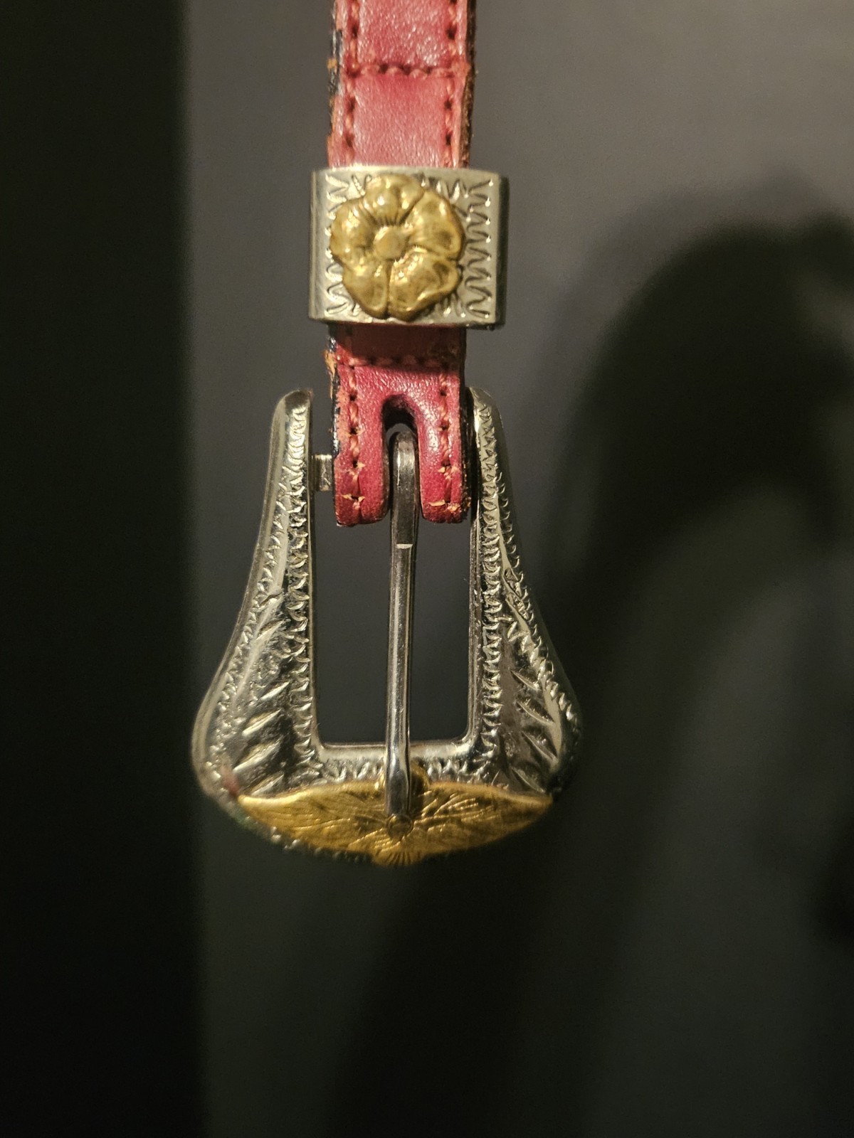 Vtg Joan & David Too Red Calfskin Leather Belt with Nickel Sliver Belt Buckle.