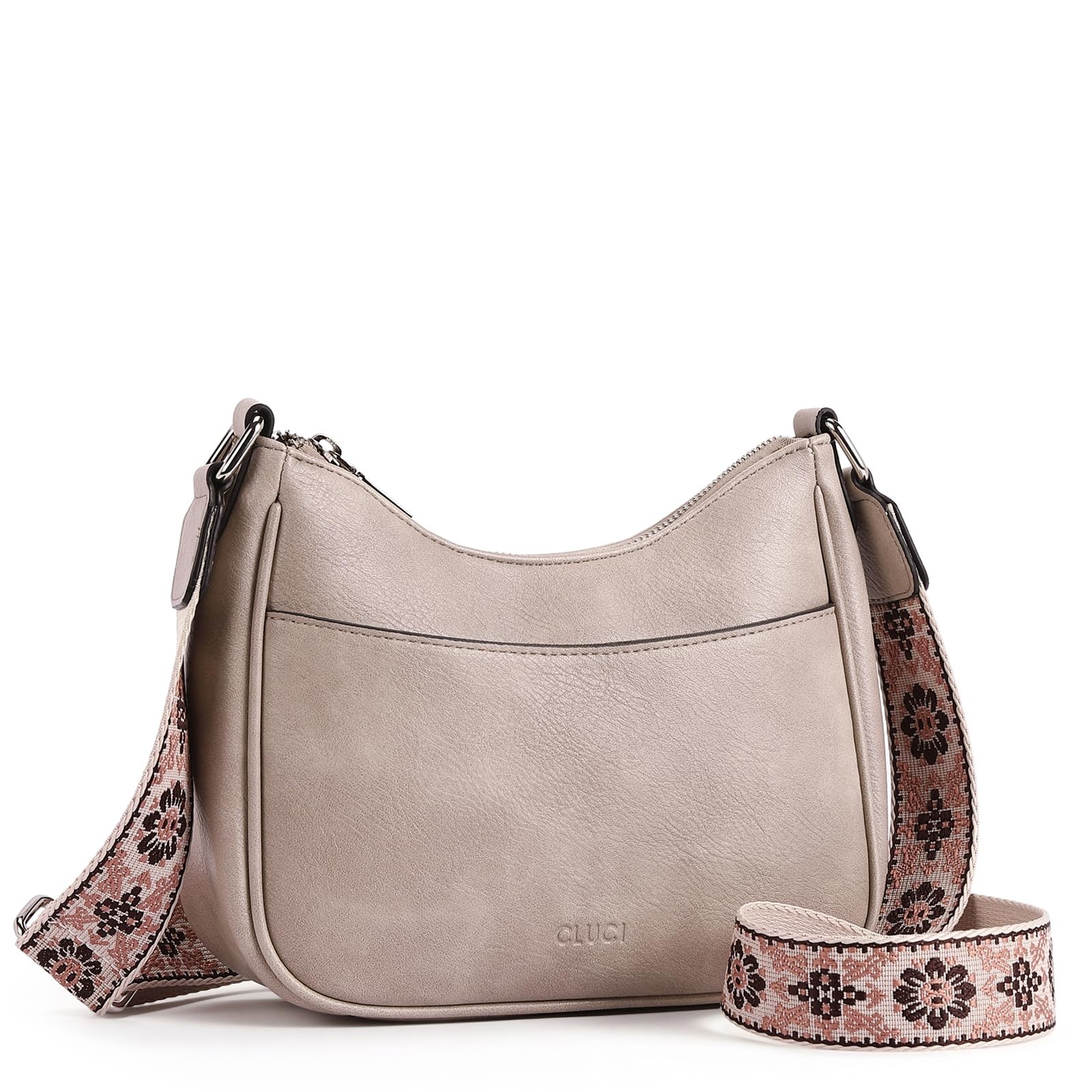 CLUCI Crossbody Purses for Women, Leather Crescent Bags Medium, 2-grey