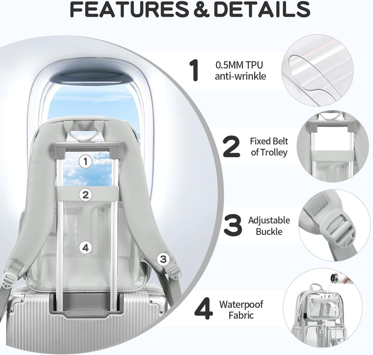 Heavy Duty Clear Backpack 16x11x5 TPU Stadium See Through Bookbag Grey
