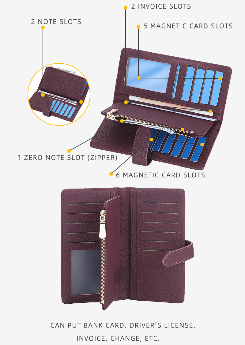 Women Slim Trifold Wallet with Zipper Pocket Hasp Clutch Purse Multi Card Holder