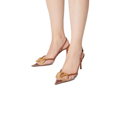 Valentino Garavani Vlogo Brown Pointed Toe Transparent Slingback Pump SZ 40