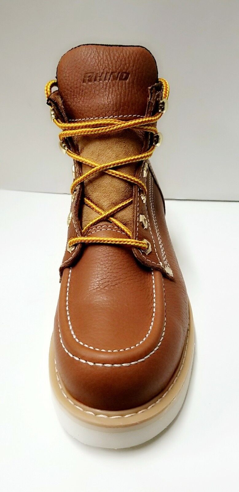 Mens Rhino 62T06 Leather Butternut 6″ Soft Toe Moc Toe Lace Up Work Boots