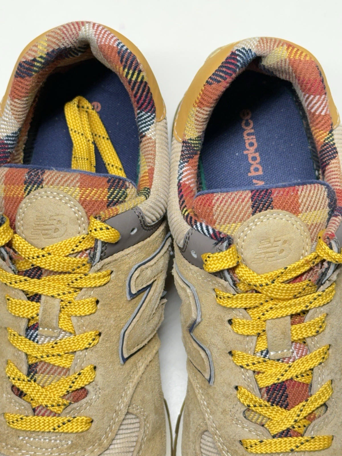 New Balance 574 ML574HMI Workwear Plaid Suede Low Top Lace-Up Sneakers