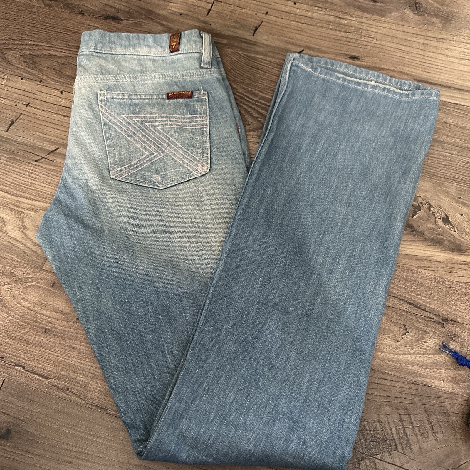 Seven7 Boot Cut Pink Stitching Logo Faded Blue Size 27