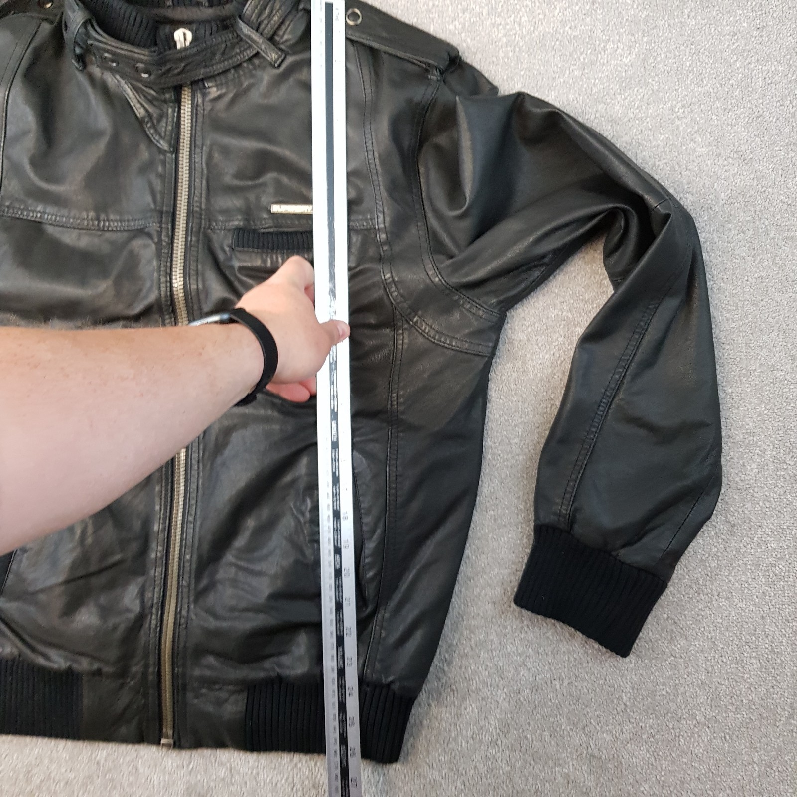 Superdry Mens Jacket XL Black Leather Brad Biker Coat Moto Cafe Racer Trucker