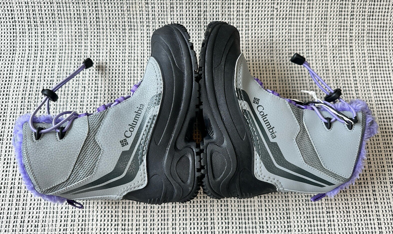 Columbia Bugaboot Girls 2 Gray Purple Snow Boots Faux Fur Waterproof Omni-Heat