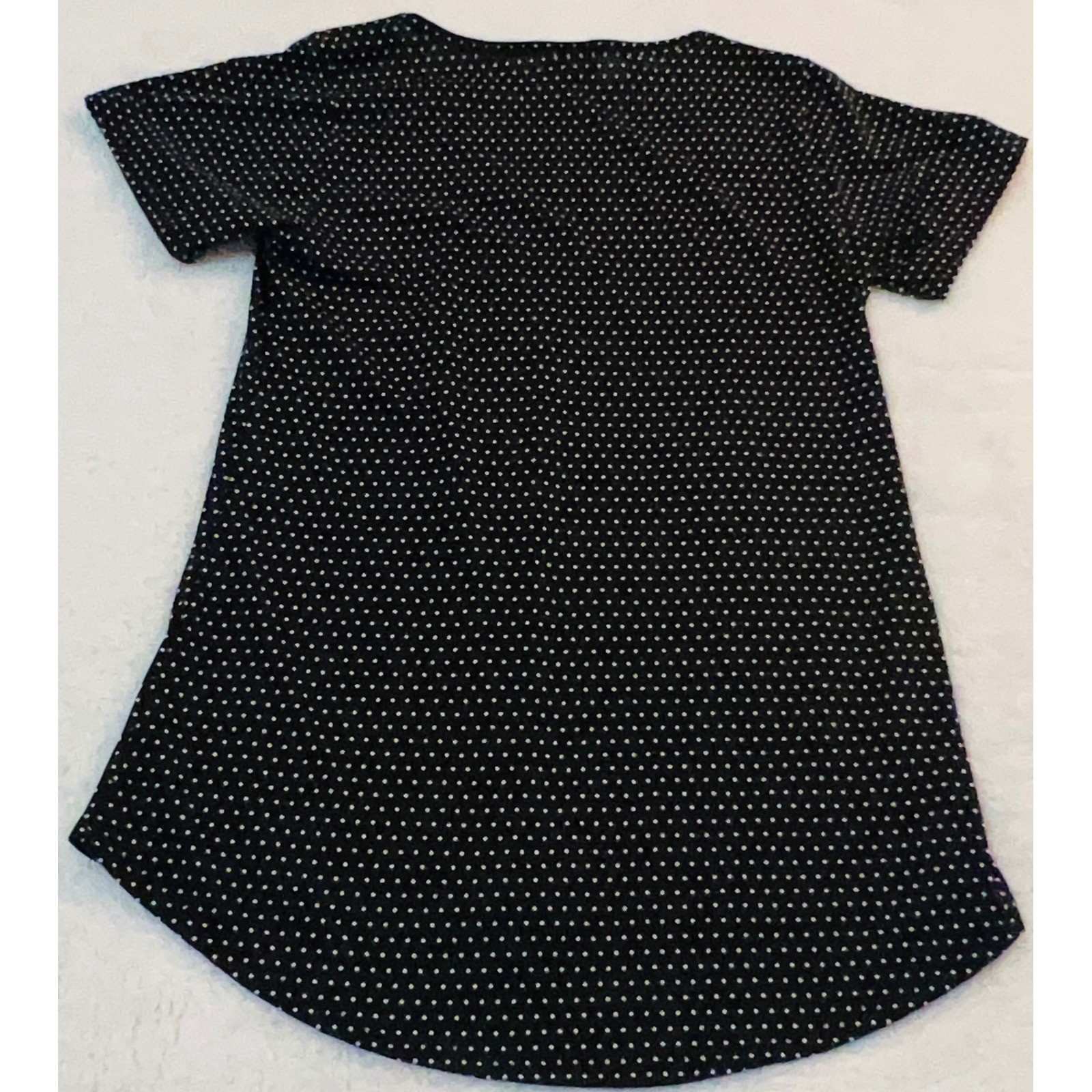 LuLaRoe Perfect TShirt Womens XS Black White Polka Dot High Low Short Sleeve Top