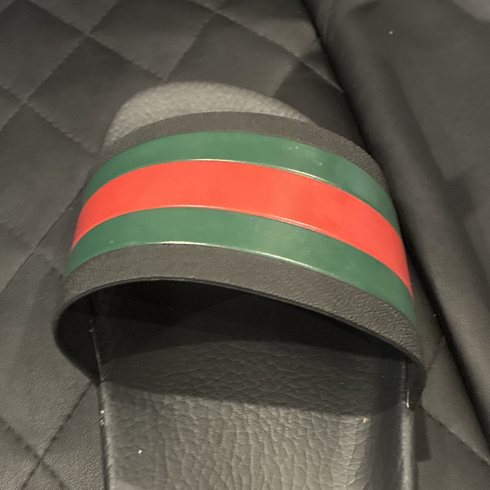 Gucci Pursuit 72 Men’s Rubber Slide Sandals Black Green/Red Web US 13 no box