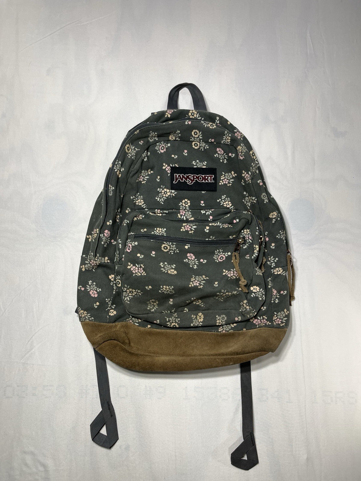 JANSPORT Floral Backpack Leather Bottom Travel Work or Laptop Book Bag Skater