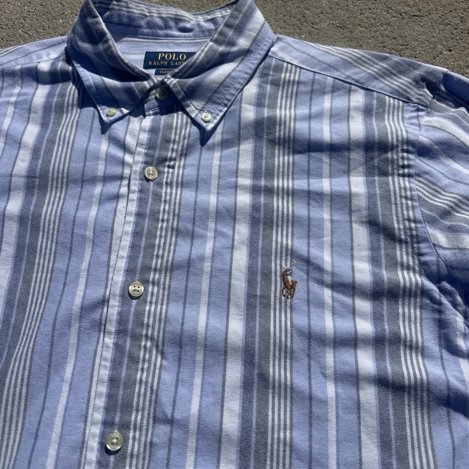 Polo Ralph Lauren Classic Fit Oxford Shirt Blue Striped Mens XL Flesh Pony Horse
