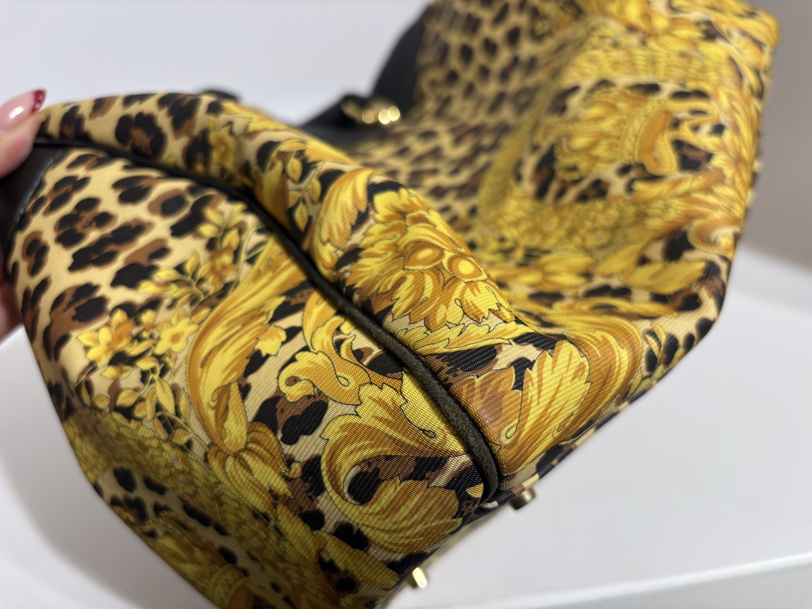 Vtg Gianni Versace Yellow Baroque Print PVC Bag