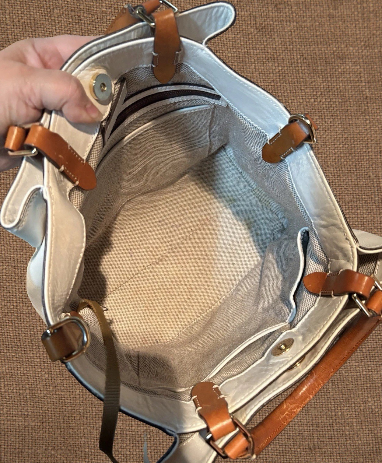 Dooney Bourke Bone Off-White City Barlow Smooth Leather Large Satchel Bag