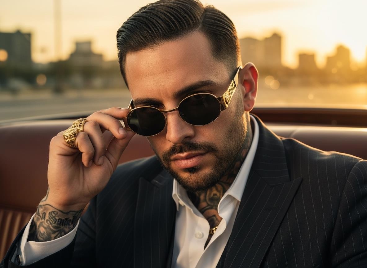 Classic Retro Hardcore Hip Hop Rapper Pimp SUNGLASSES Oval Gold Frame Dark Lens