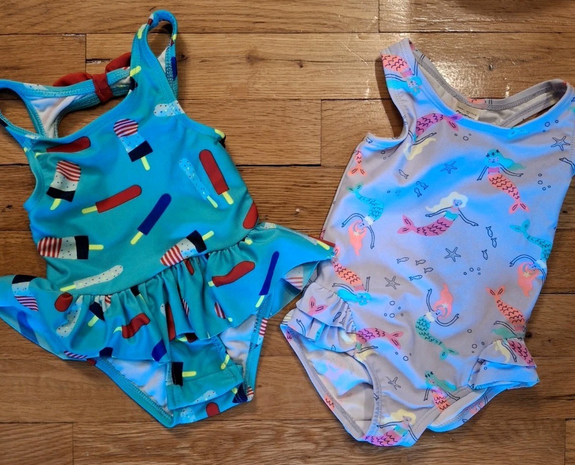 Cat & Jack + OshKosh B’gosh Girls One-Piece Swimsuit Lot 9M/12M Mermaid/July 4th