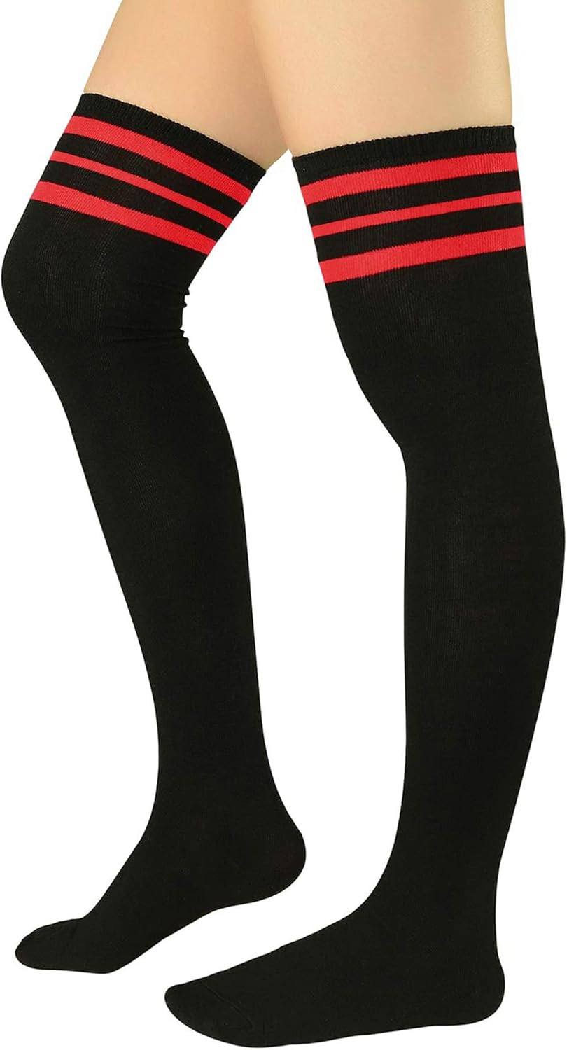 Womens Stripes Thigh High Socks Thigh Highs Casual Knee High Stockings