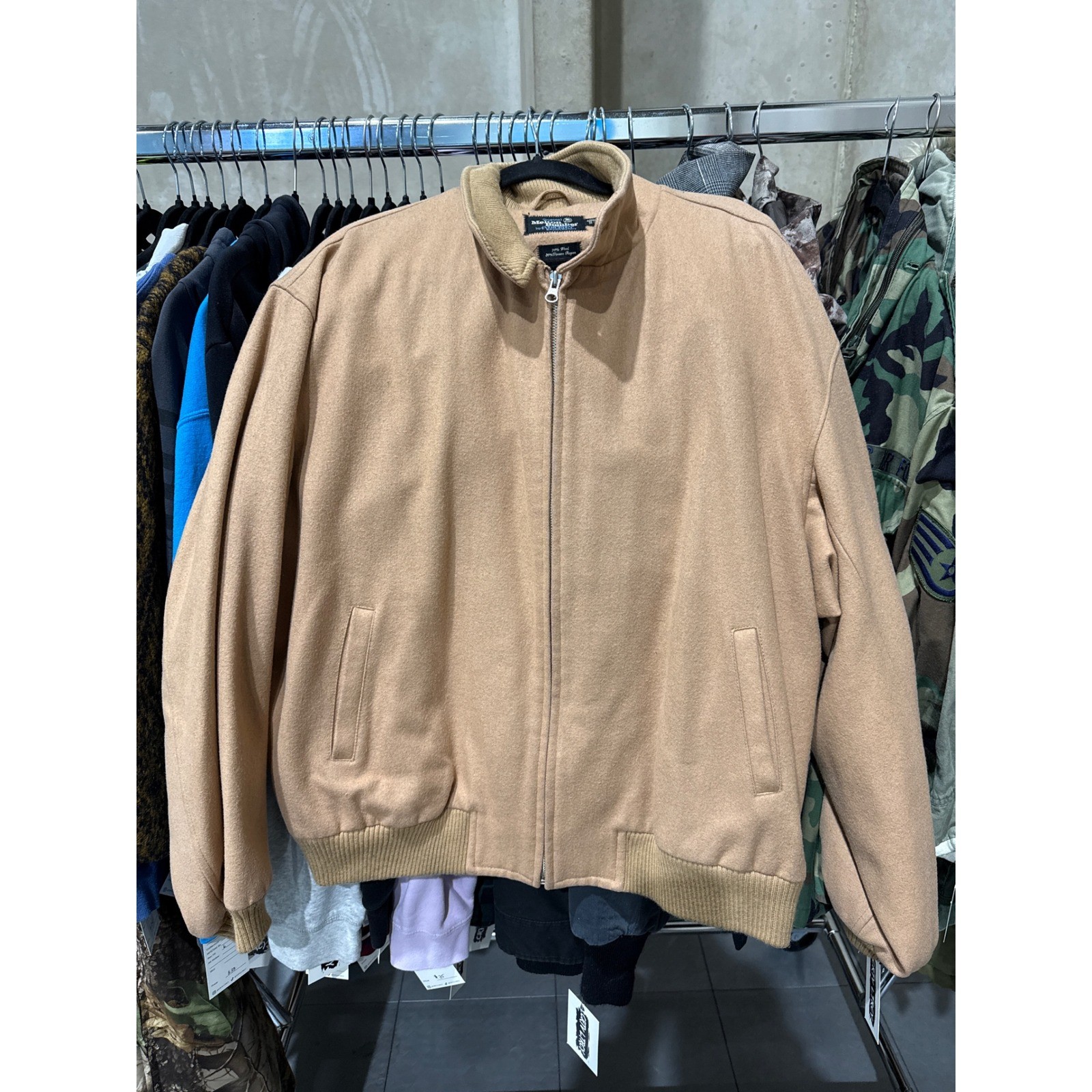 Evergreen Melton Bomber Jacket Mens XXL Tan Wool Blend Full Zip Varsity Coat