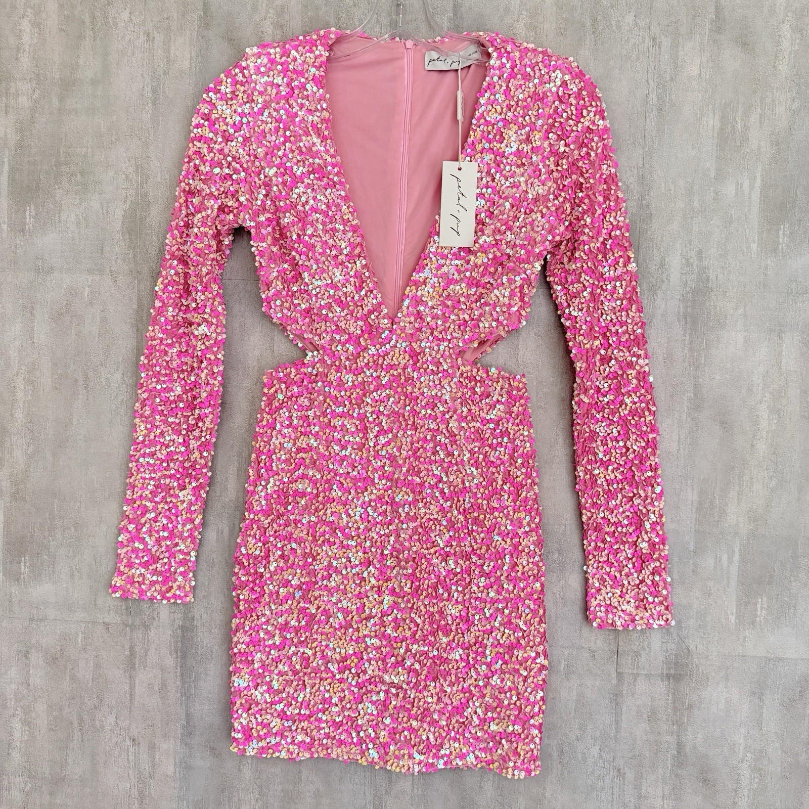 Petal + Pup Kelly Long Sleeve Sequin XS Mini Dress Pink Party Vegas Holidays NEW