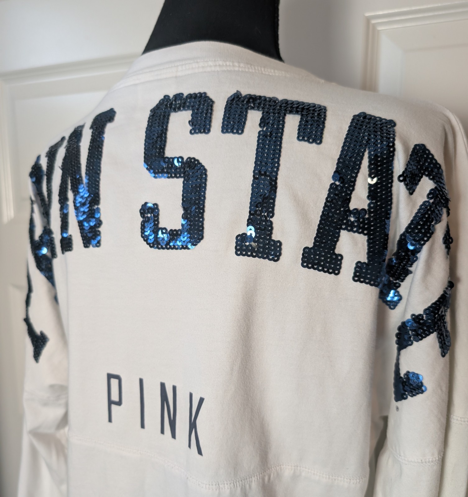 VS PINK x 5th Ocean Size S Penn State Long Sleeve Shirt White Bling Sequined