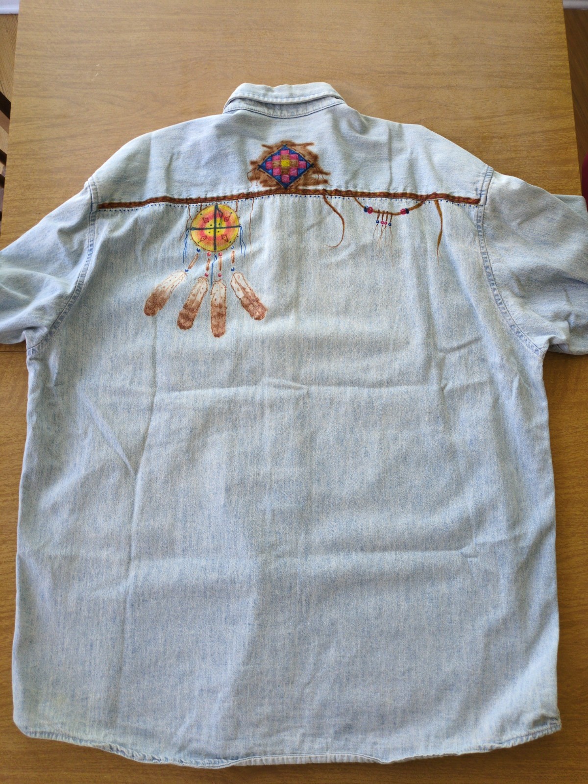 1993 GAP Hand Painted Denim Shirt XXL Vintage USA Made Western Native Art