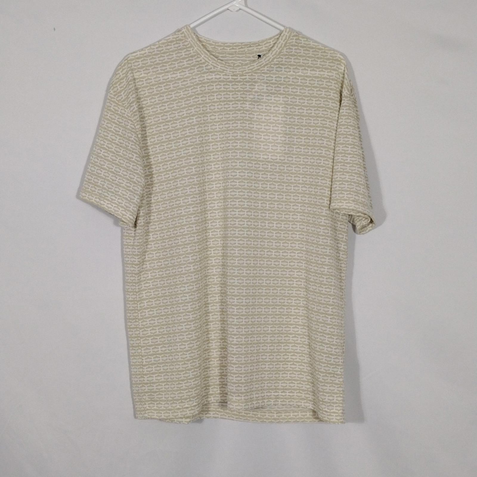 NWT Ike Behar Natural Tonal Jacquard Knit Y/D Crew Neck Tee Mens Size Medium