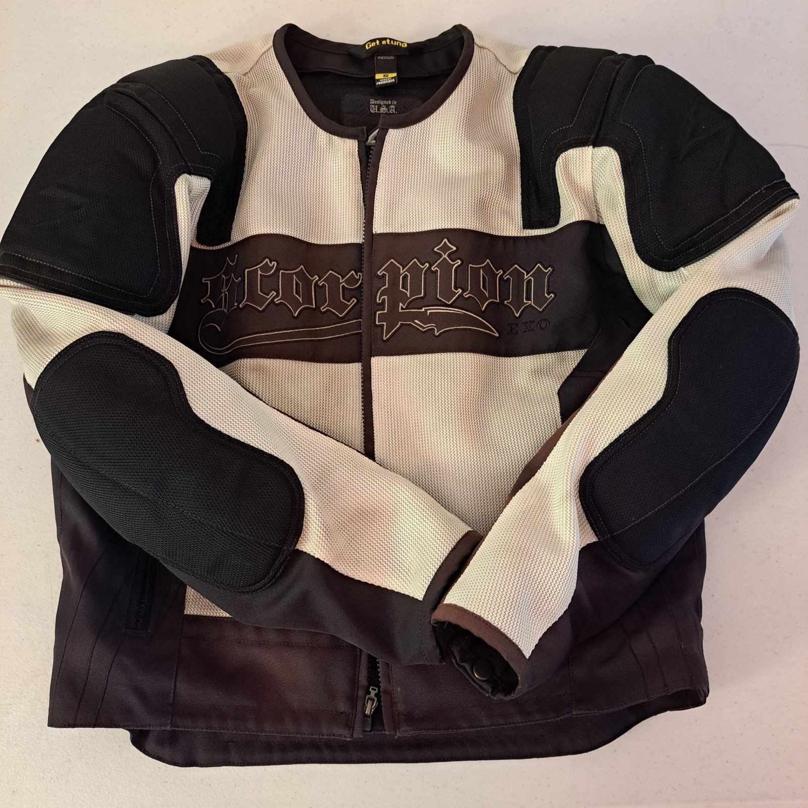 Scorpion EXO Mesh Motorcycle Jacket Mens SM Black White Exo Skeletal Excellent