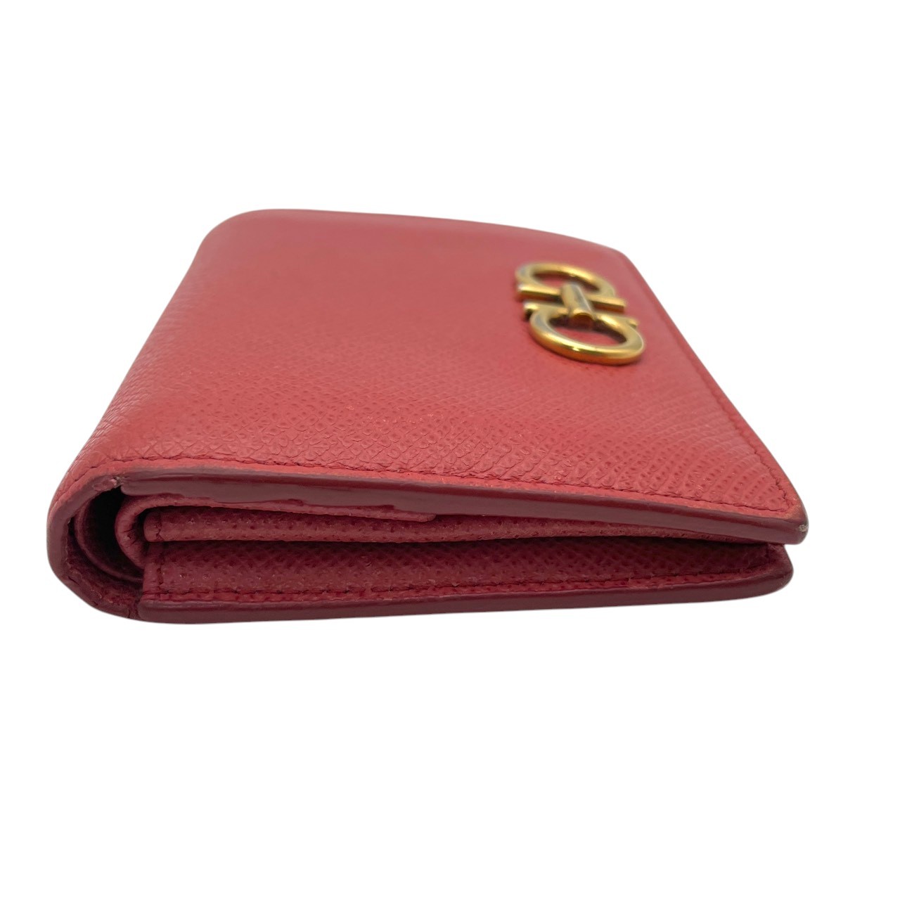 Authentic Salvatore Ferragamo Gancini Tri Fold Compact Wallet Leather Pink