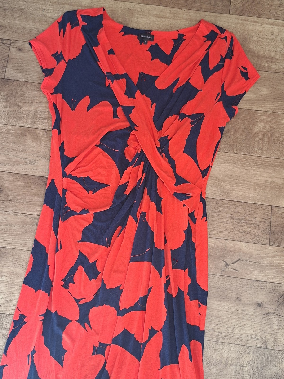 Phase Eight Ruched Red Navy Blue Summer Jersey Stretch Dress UK 16 EU 44 USA 12