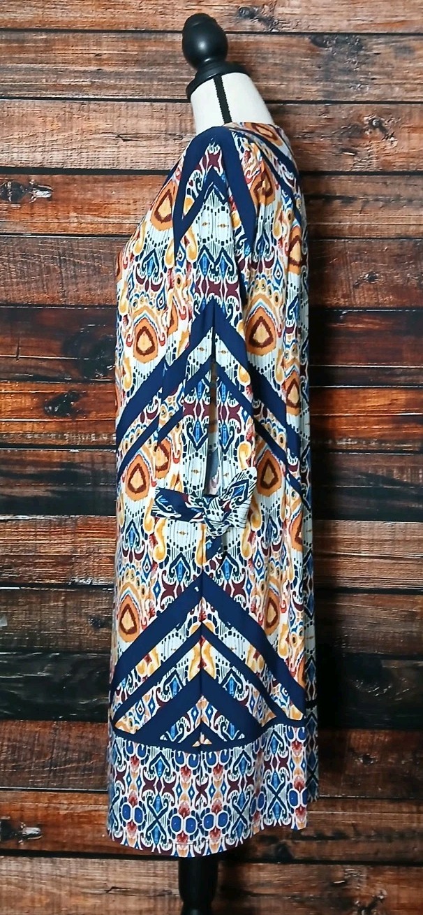 Chicos Shift Dress Size 1 US M Ikat Tie Sleeve Bohemian