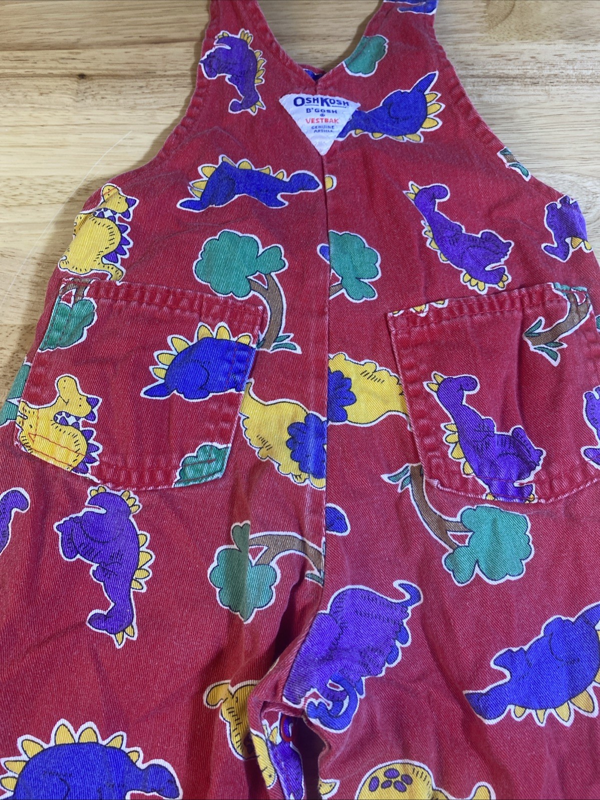 VTG Oshkosh B’Gosh Vestback Red Dinosaur Overalls SZ 18M Paper Tag USA