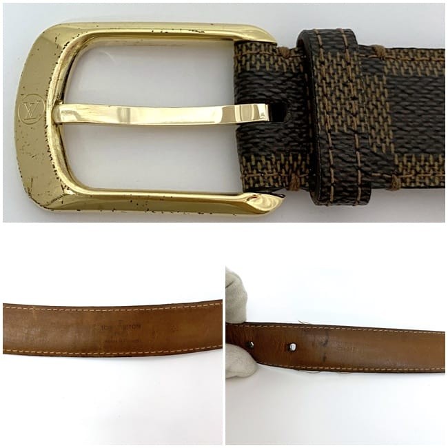 Pre-owned Louis Vuitton Santur Ellipse Belt, Brown Damier Ebene, M6995, 82cm,