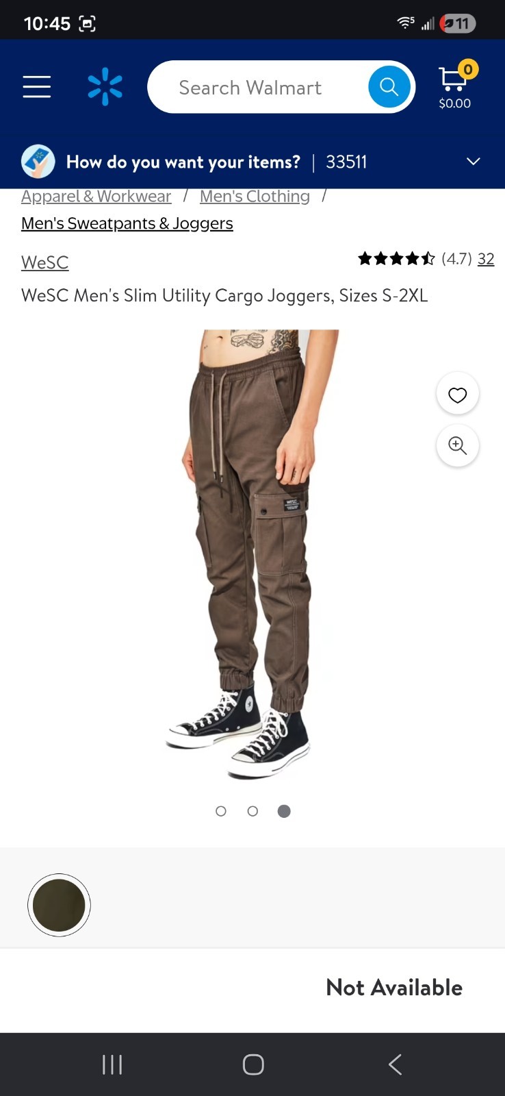 WeSC Slim Utility Cargo Joggers Cotton Chino Tapered Elastic Waist Men M Women L