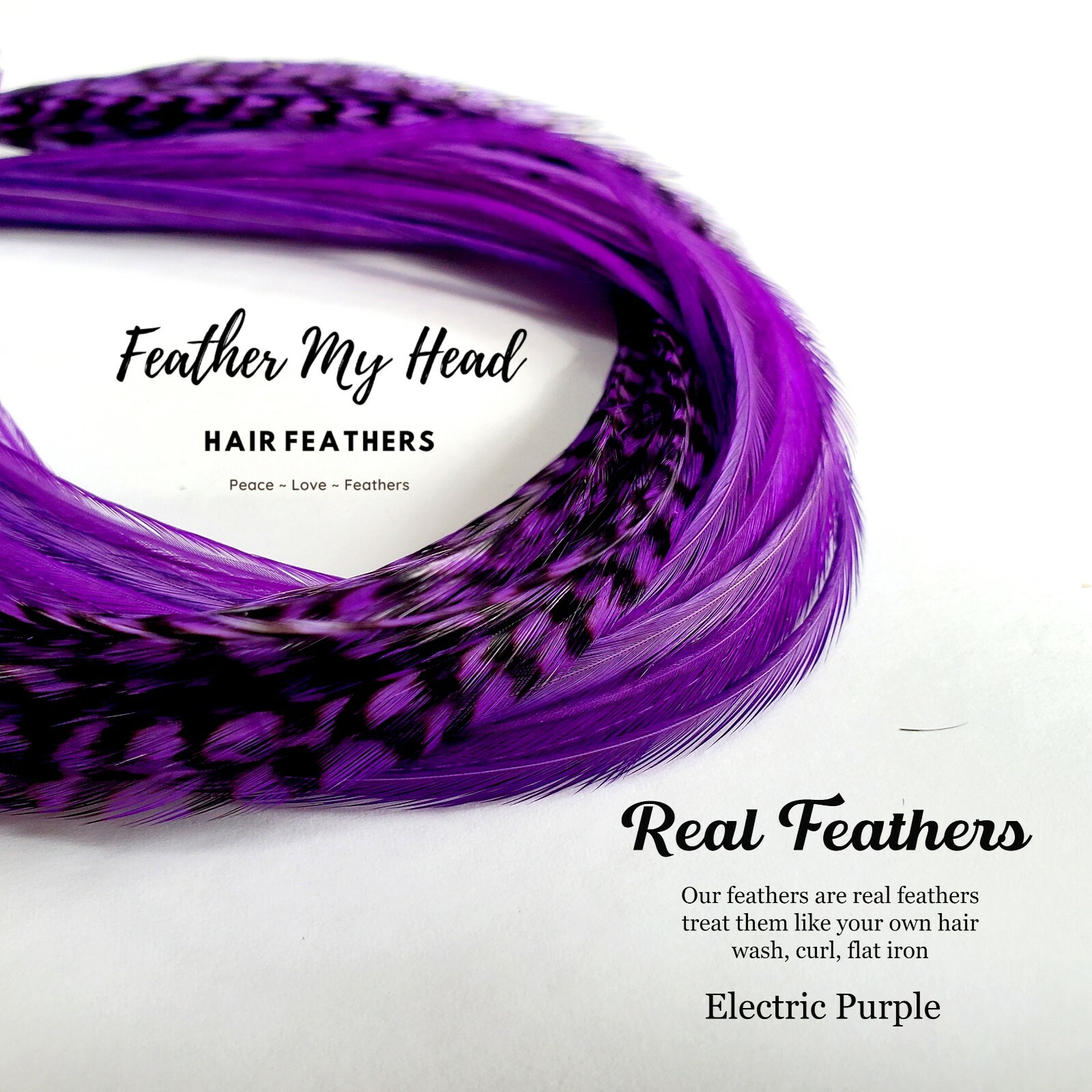 Feather Hair Extension Kit, (6) Long Hair Feathers – Electric Purple