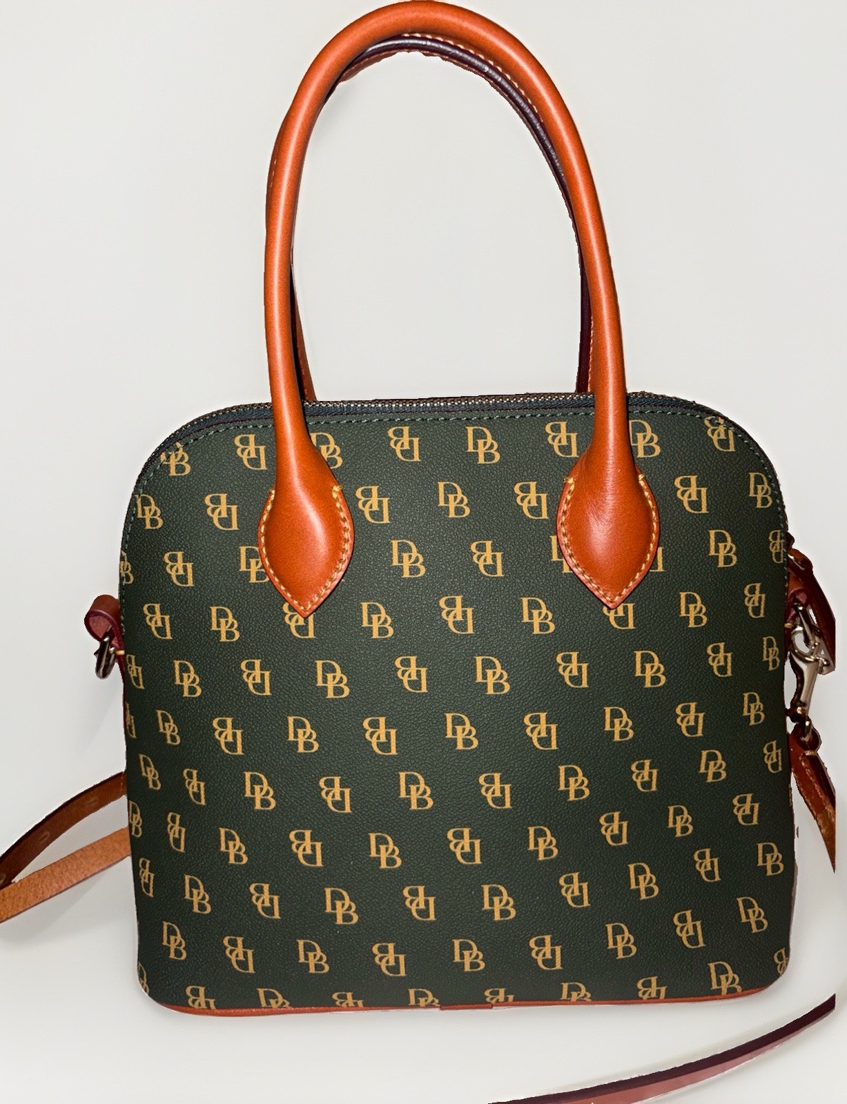 Dooney & Bourke Green Monogram Satchel Top Handle Zip Detachable Strap Medium