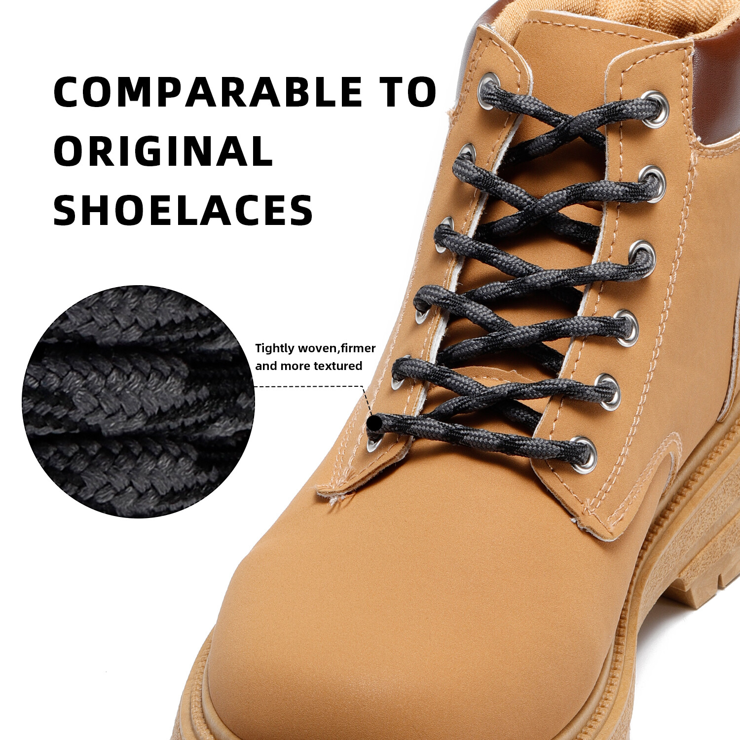 1Pair Wave Gray Black Hiking Work Boot Shoe Laces for 5 6 7 8 eyelets Stay Tied