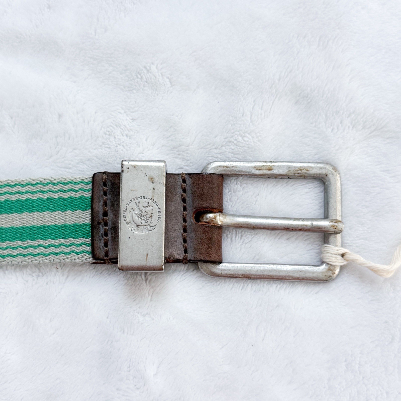 Vintage Diesel Men’s B-Tapes Service Belt Green/Cream Striped Y2K Nylon NWT