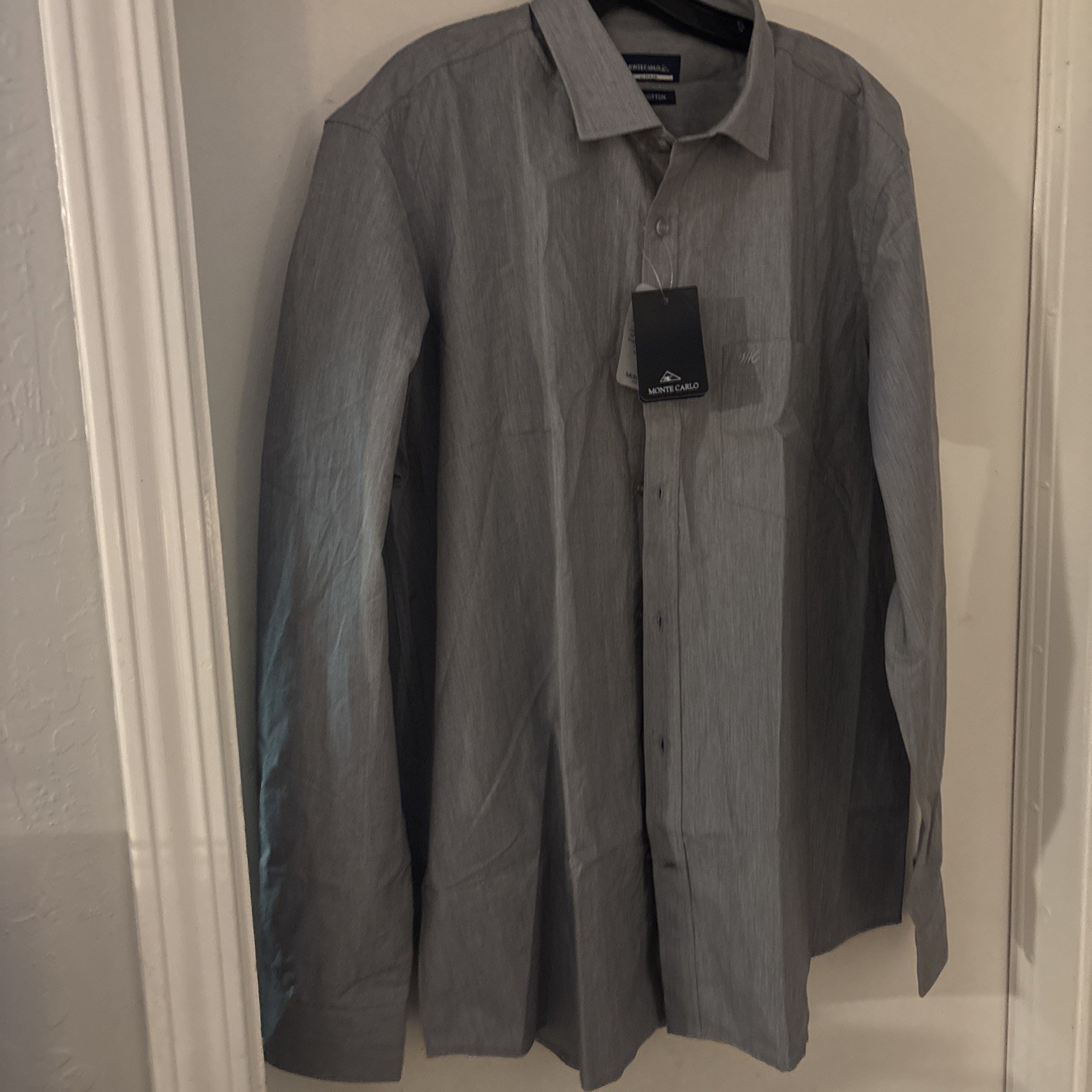 Monte Carlo Gray Button Down Mens Shirt Long sleeve 24 in pit to pit NEW