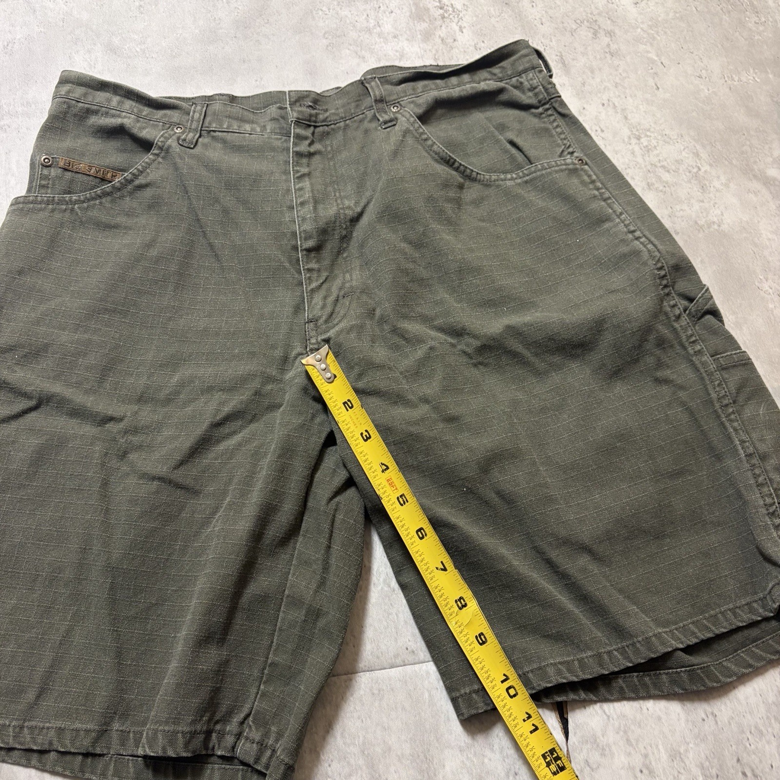 Big Smith Mens Olive Green Ripstop Carpenter Shorts Size 34 Hammer Loop Utility