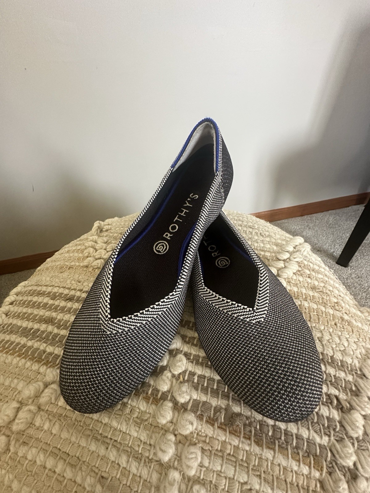 Rothys Black White Houndstooth The Daily Flat Sz 8.5 Washable Ballet Flats