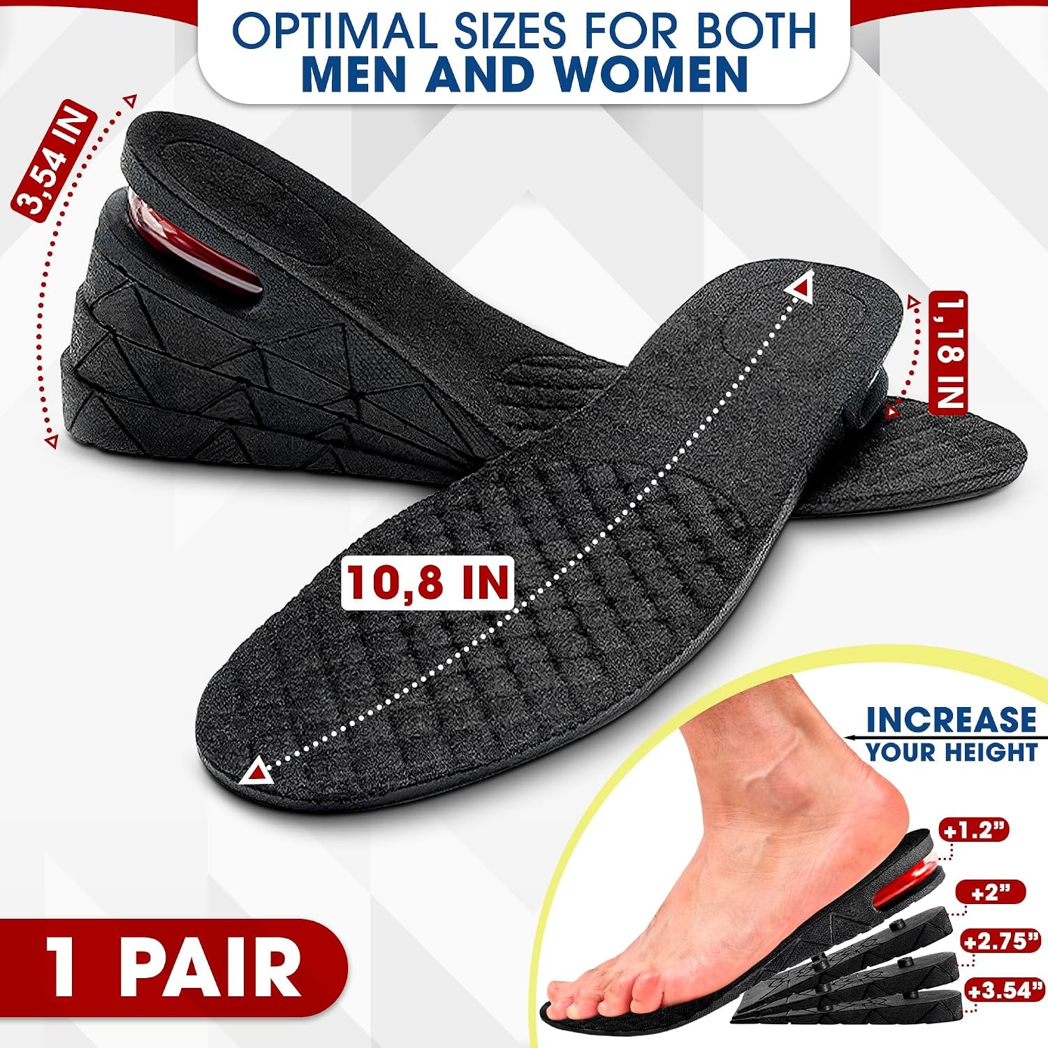 4-Layer Height Increase Insoles for Men & Women, 1.2-3.54 in (3-9 cm) |