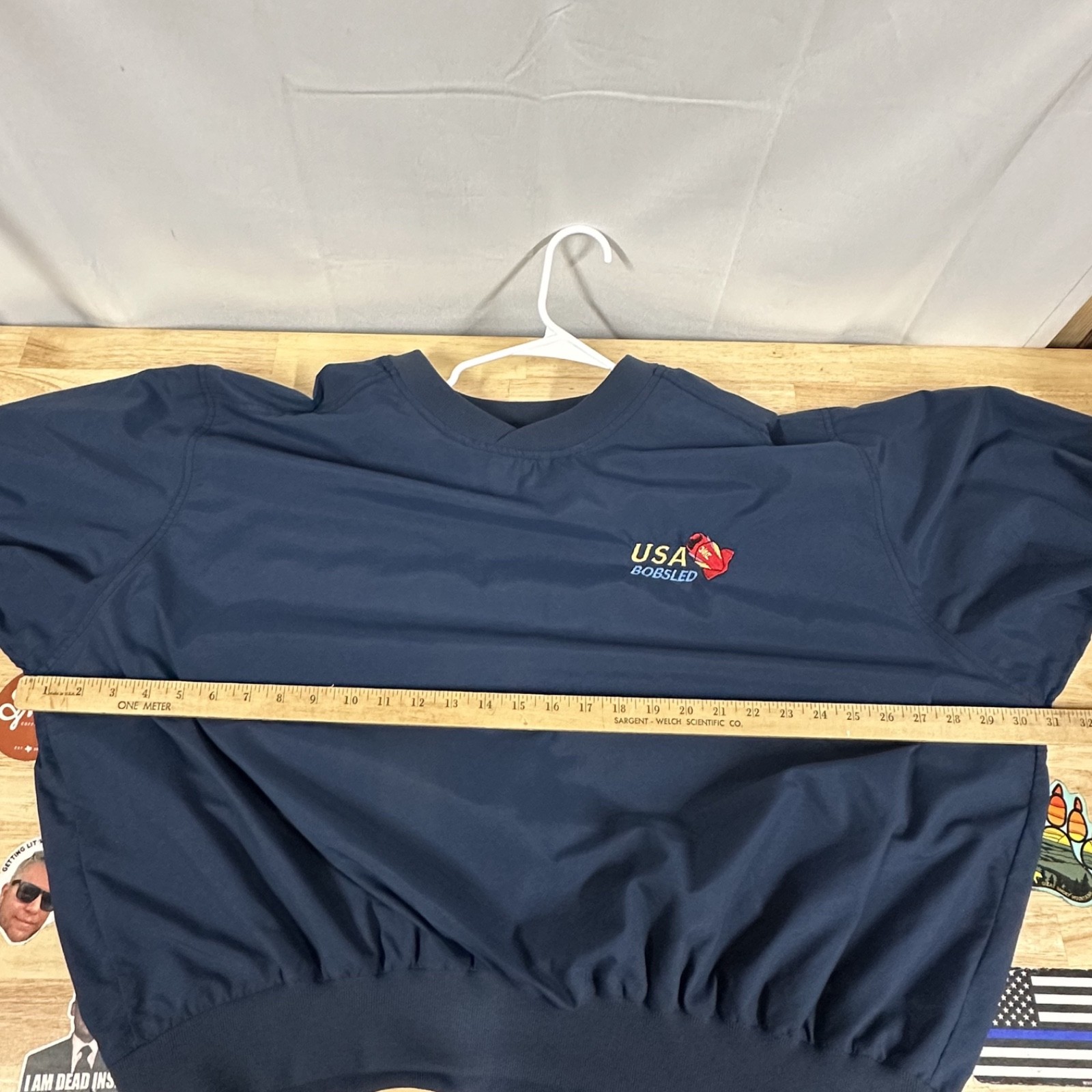 Vtg USA Bobsled Sportsmaster USA Pullover Windbreaker Crewneck Blue Mens XL