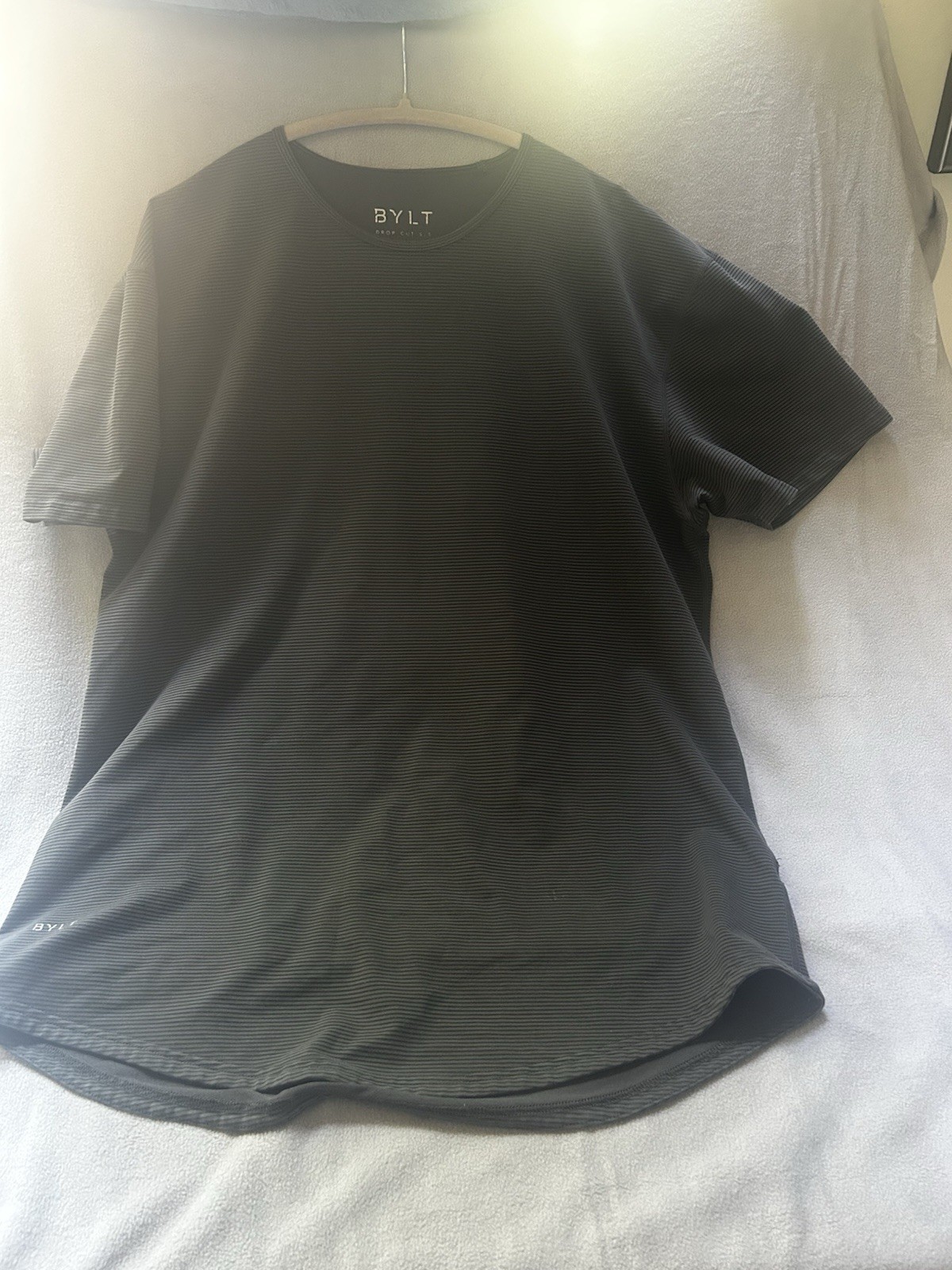 BYLT Basics Drop Cut Lux Tee XL Gray Black Stripe Short Sleeve Stretch Shirt