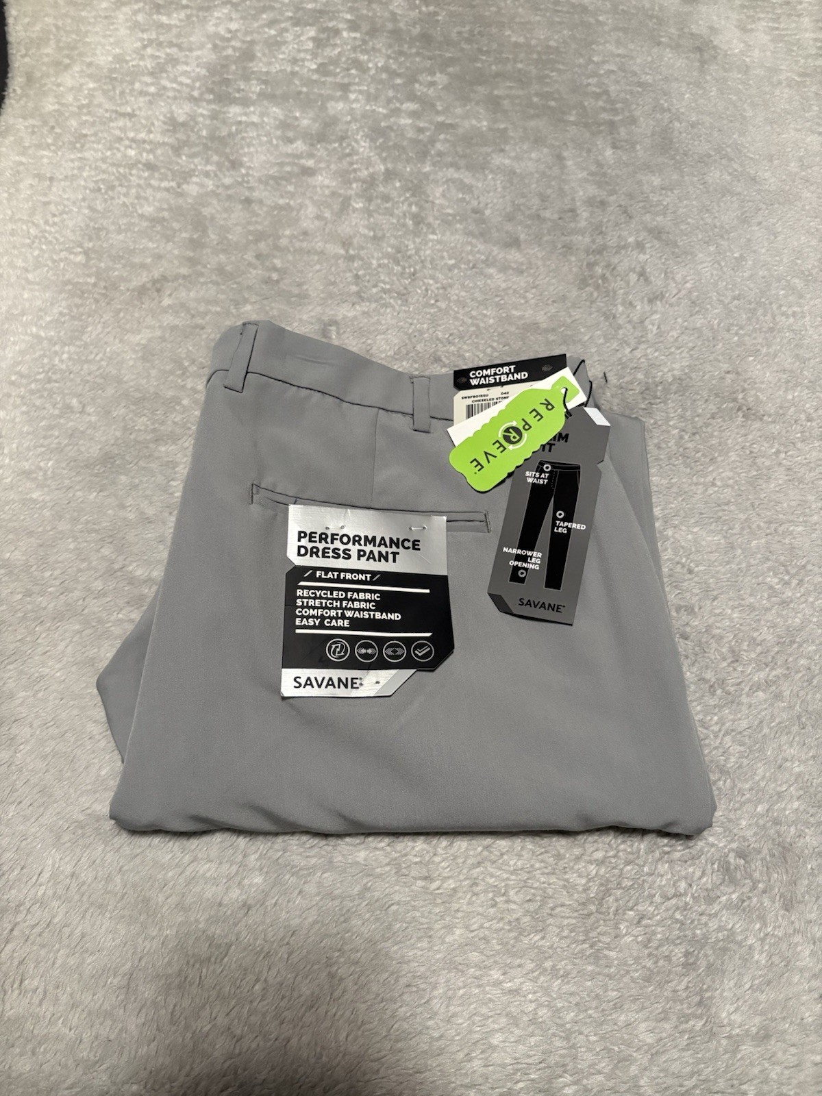 New Savane Performance Dress Pants Flat Front Size 40×32 Gray Stone NWT Comfort