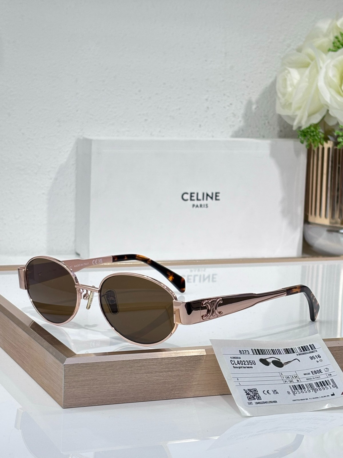 Celine CL40235U Arc de Triomphe Oval Sunglasses Gold Frame 54-18-135