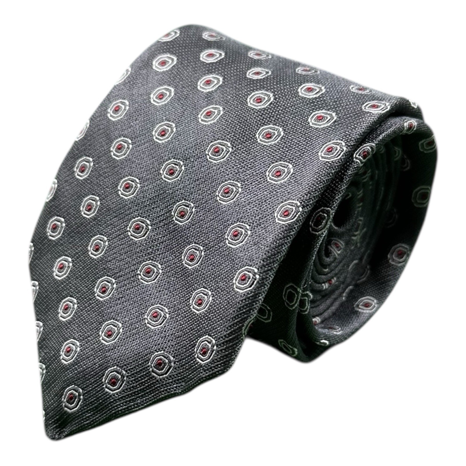 John Varvatos Gray Red Bullseye AOP Pure Silk Men’s Tie 3.25 Inch Width