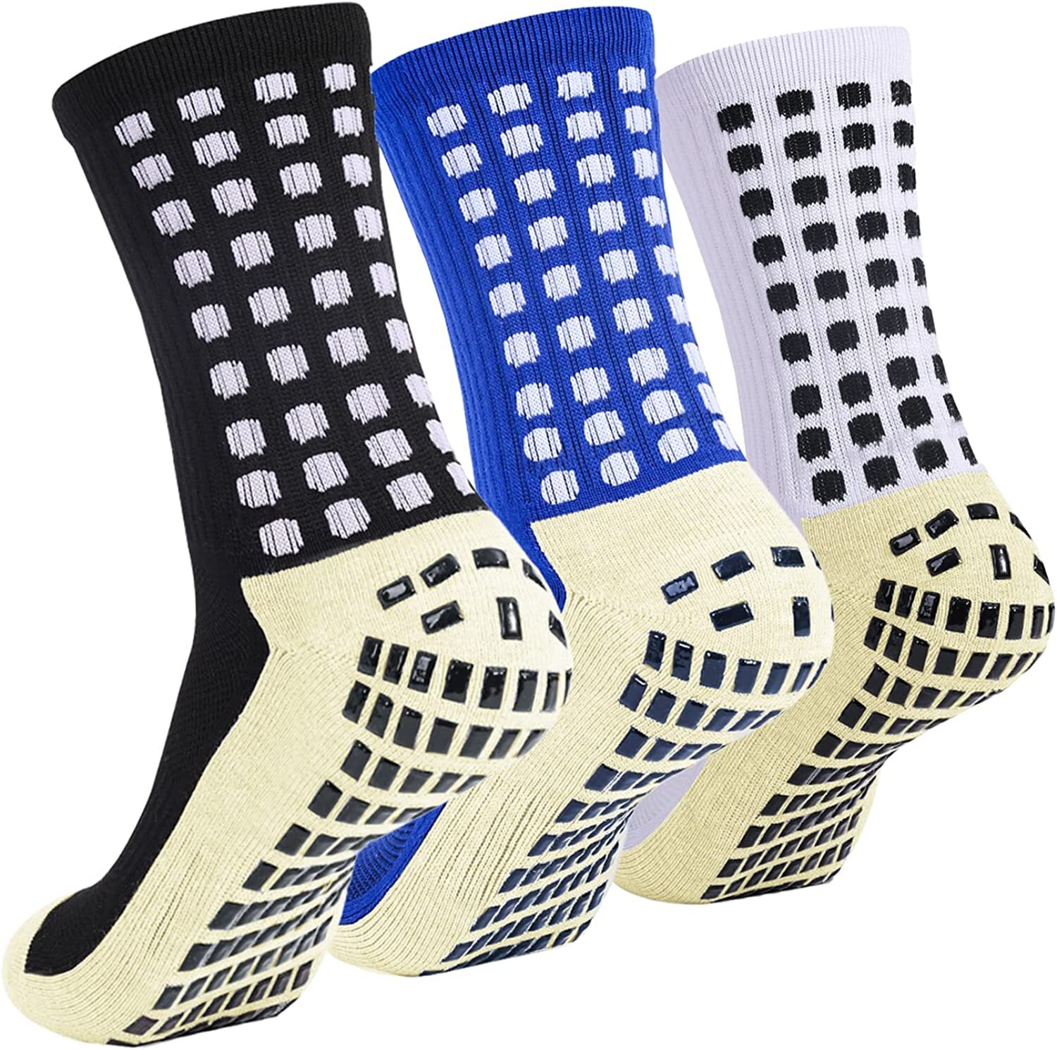3 Pair Sport Socks Anti Slip W/ Grip Soccer Men Football Basketball Sock Premium