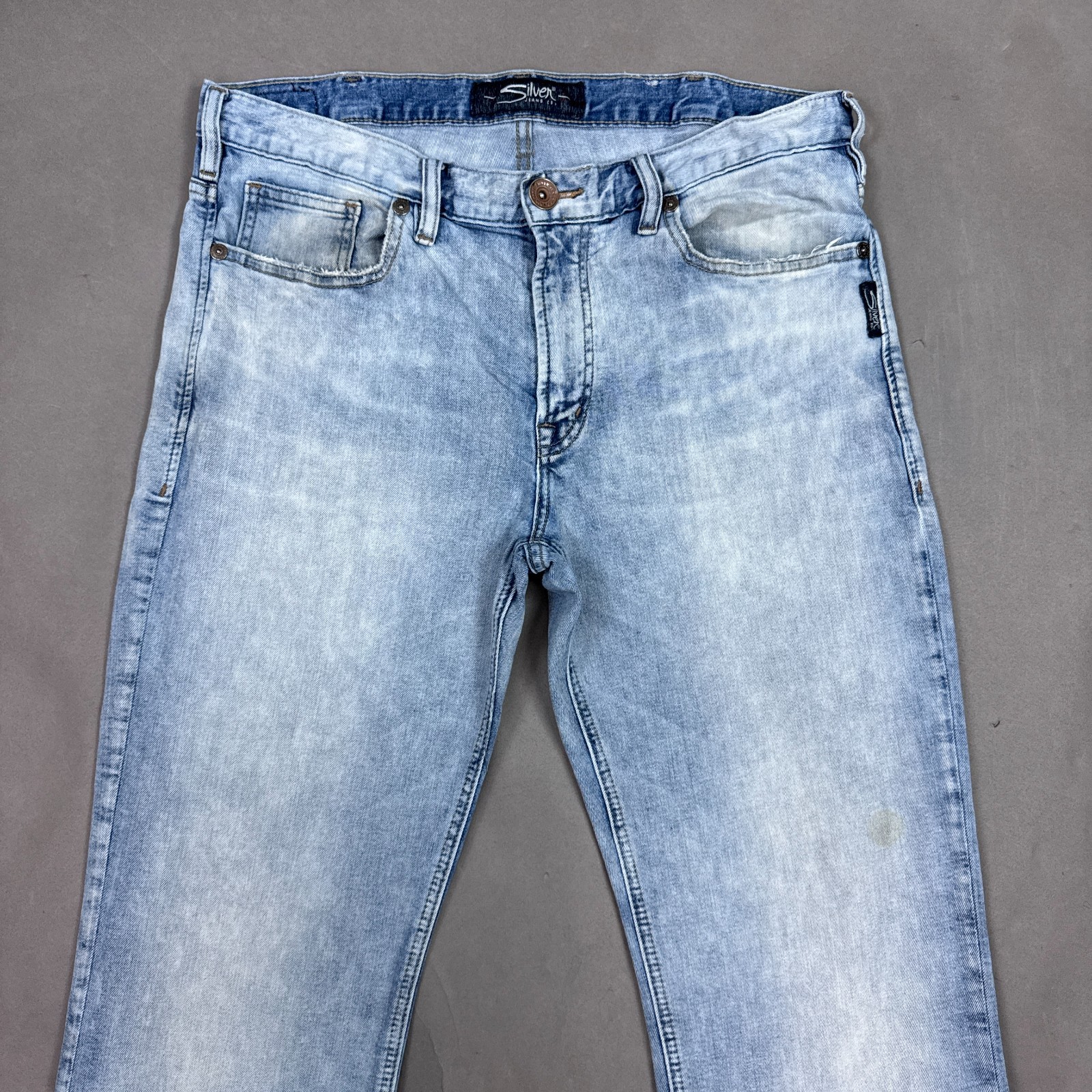 Silver Jeans Mens 34×34 Blue Craig Washed Out Faded Denim Pants Stretch Stone