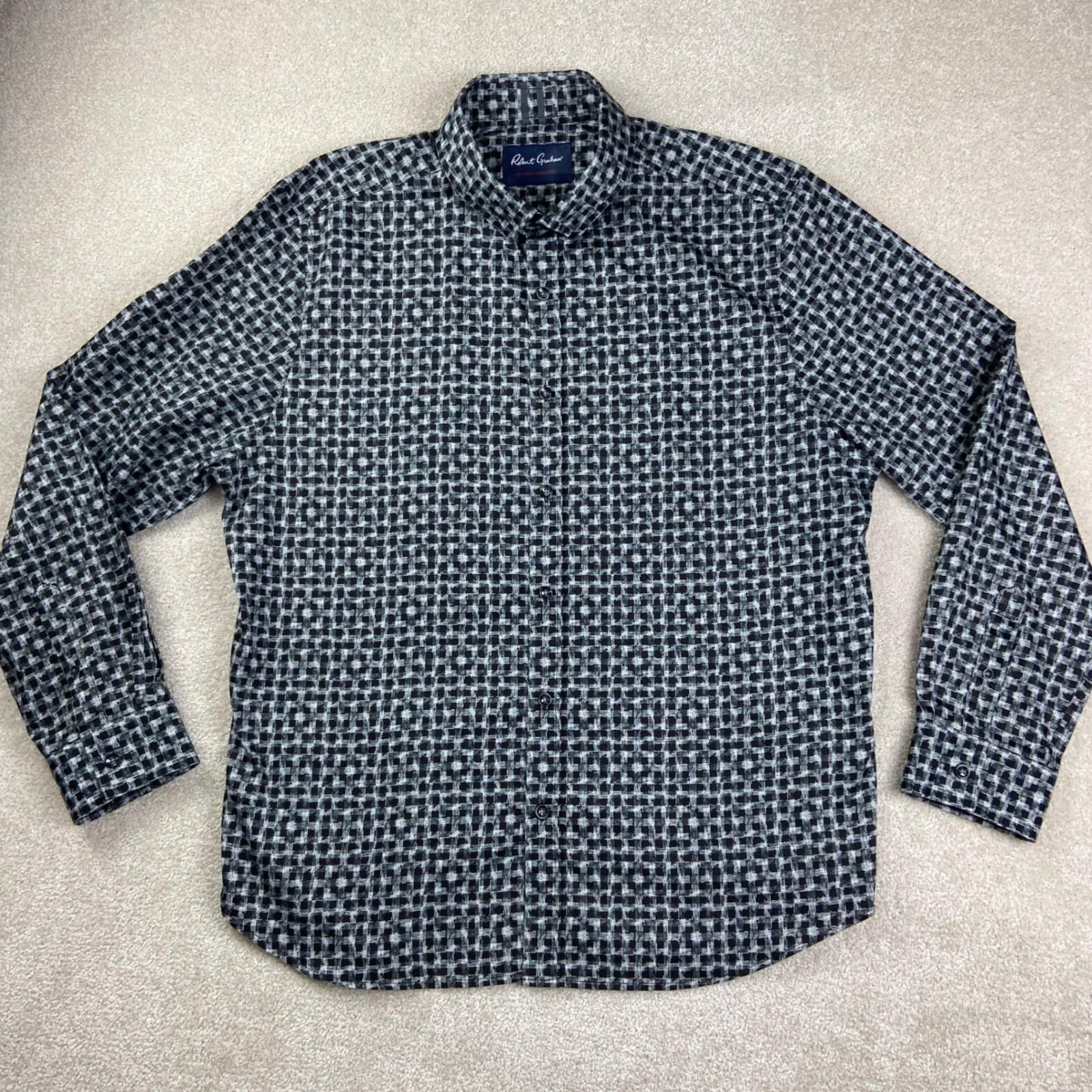 Robert Graham Button Down Shirt Mens 3XL Black White Grid Tailored Fit