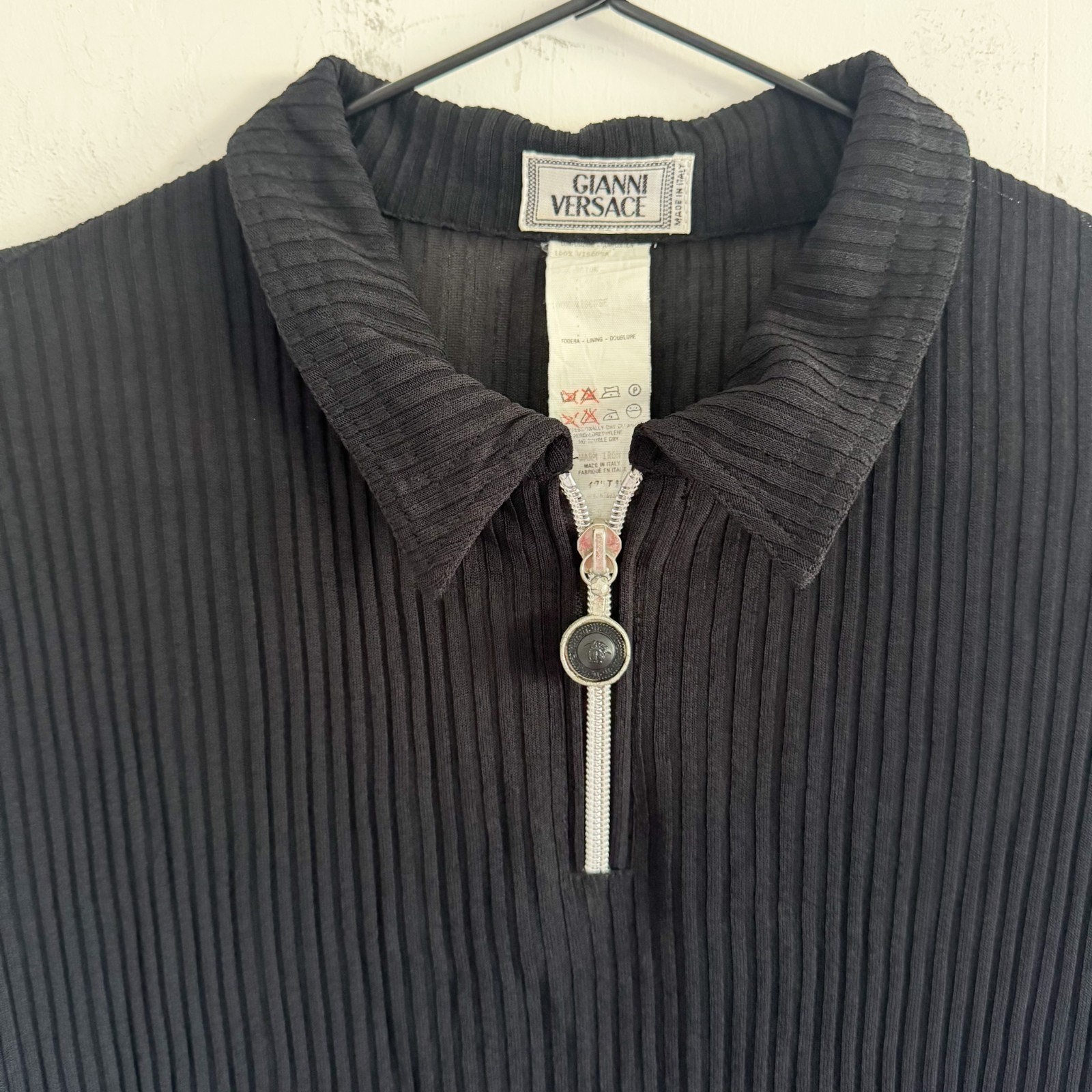 Gianni Versace Vintage Black Semi Sheer Zip Top EU 48
