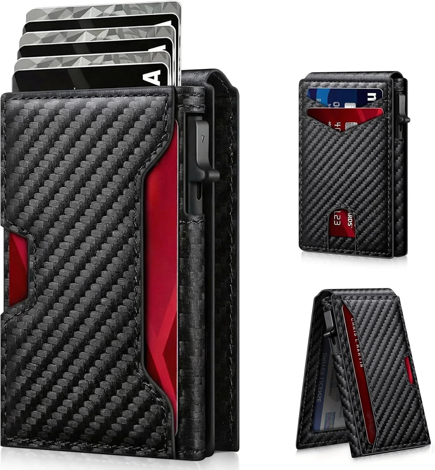 Men’s Slim PopUp Bifold Carbon Fiber Wallet, RFID Blocking, Card Holder,Men Gift